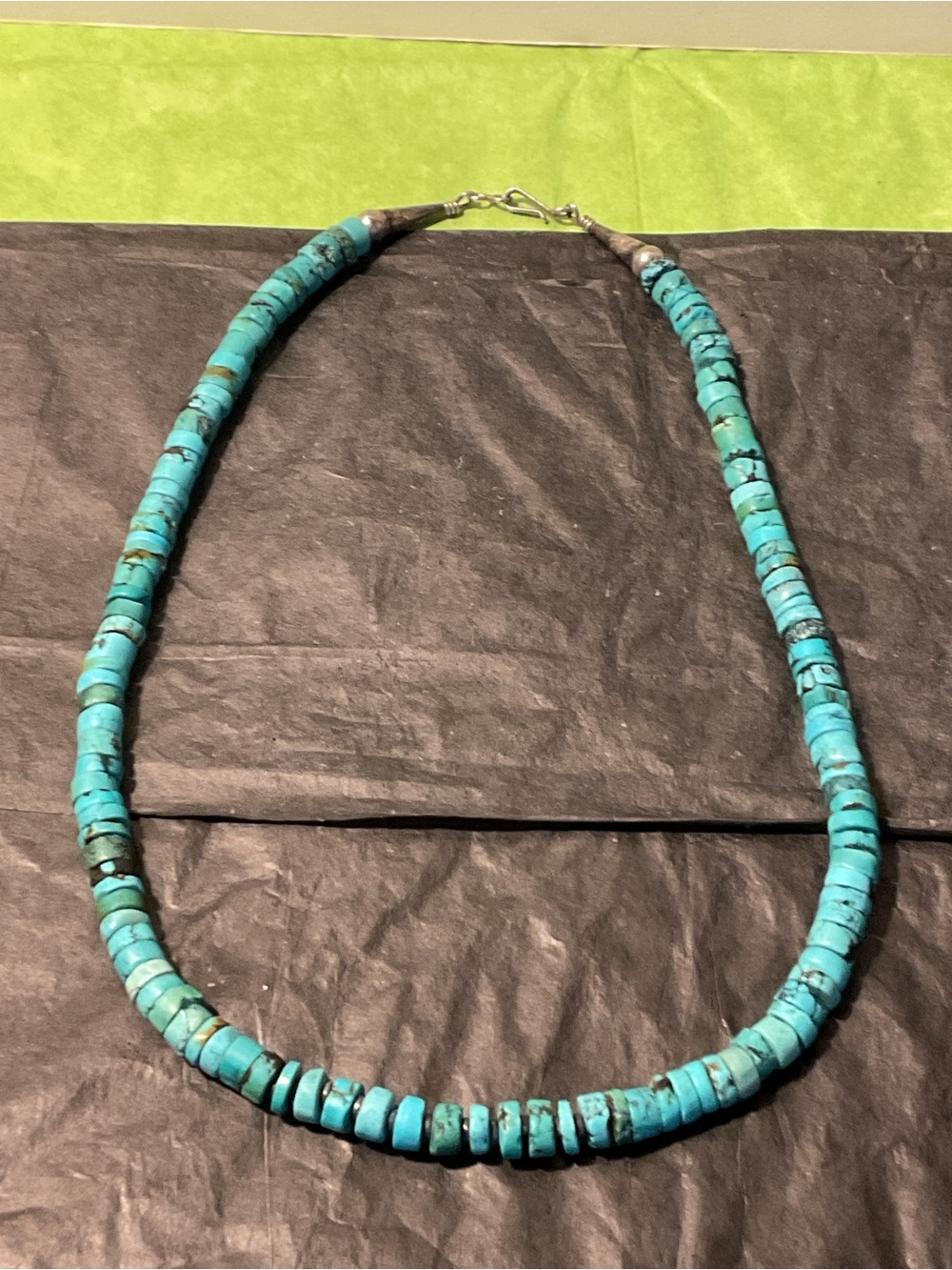 South Western Sterling Turquoise Heishi Bead Necklace - Native American